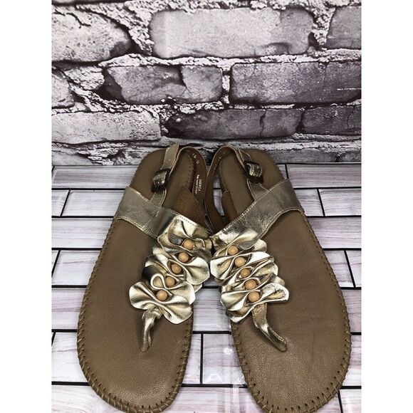 Soul of Africa Brown Leather Flower Ruffle Slingback Sandals Women’s 11M US/42EU - Picture 2 of 16